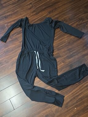 SHEIN Black Long-Sleeve Drawstring Jumpsuit